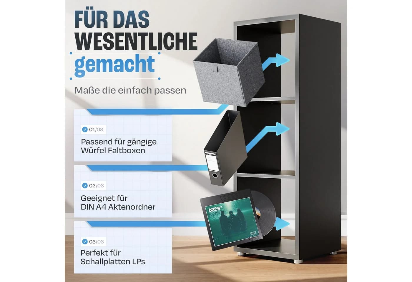 BMG Möbel Standregal NIZZA Anthrazit 3 Fächer - Bild 4
