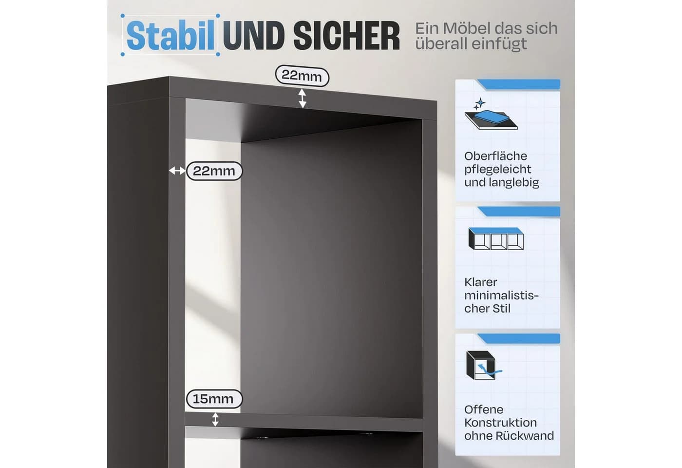 BMG Möbel Standregal NIZZA Anthrazit 3 Fächer - Bild 5