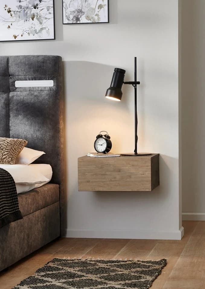 BMG Möbel Nachtschrank Faro 1 Wandmontage grifflos Gold Harbor Oak