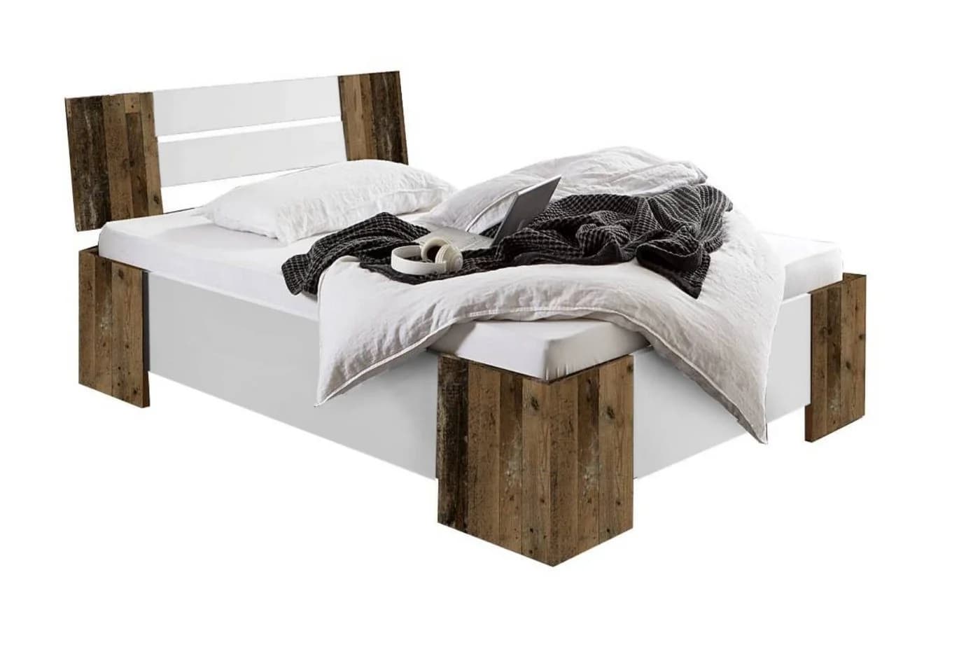 BMG Möbel Futonbett Graz 2 Weiß Hochglanz Oldstyle Eiche - Bild 2
