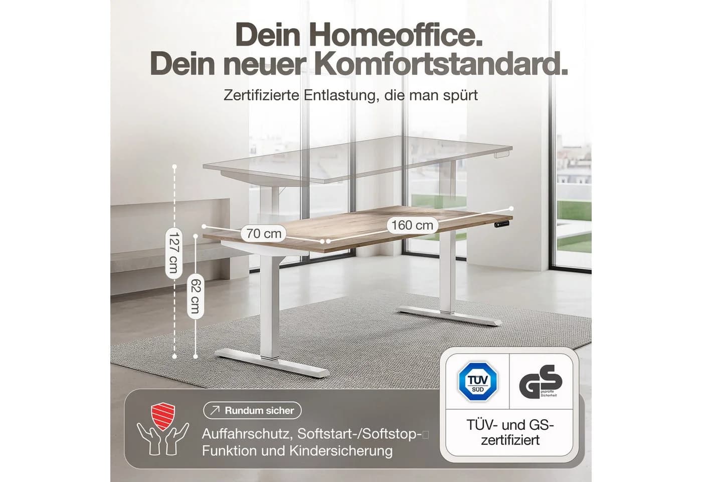 ASSMANN Y-Line Schreibtisch Elektrisch Höhenverstellbar Schwarz