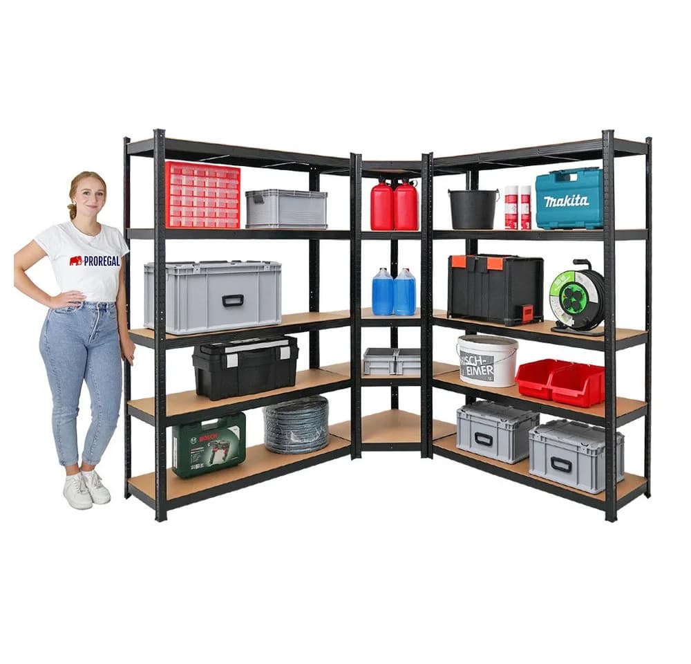 PROREGAL® Eckregal MegaDeal 1x Eckregal + 2x Schwerlastregal Ragnar Schwarz - Bild 3
