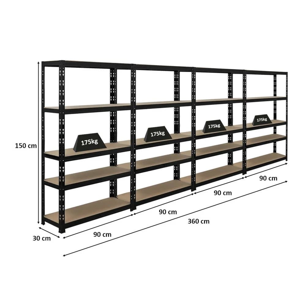 PROREGAL® Schwerlastregal APOLLO 4-tlg. Schwarz Stahl Stecksystem