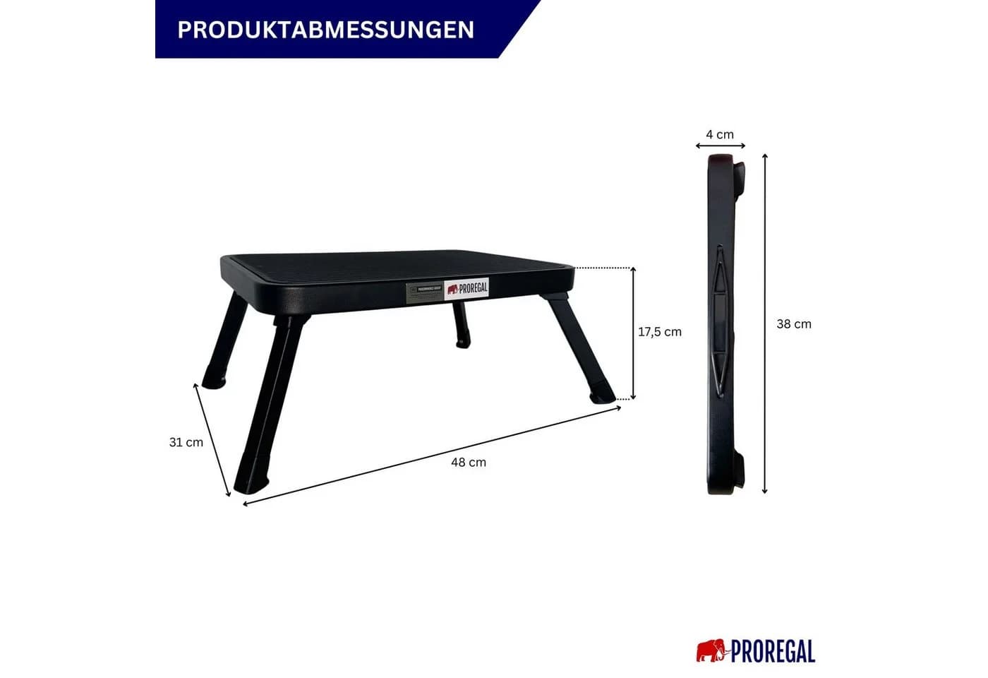 PROREGAL Tritthocker Klappbar Schwarz Kunststoff