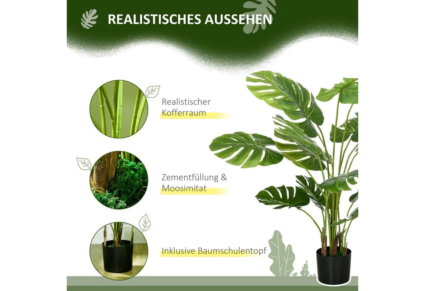 furnicato Kunstpflanze Monstera Deliciosa Grün Schwarz - Bild 4