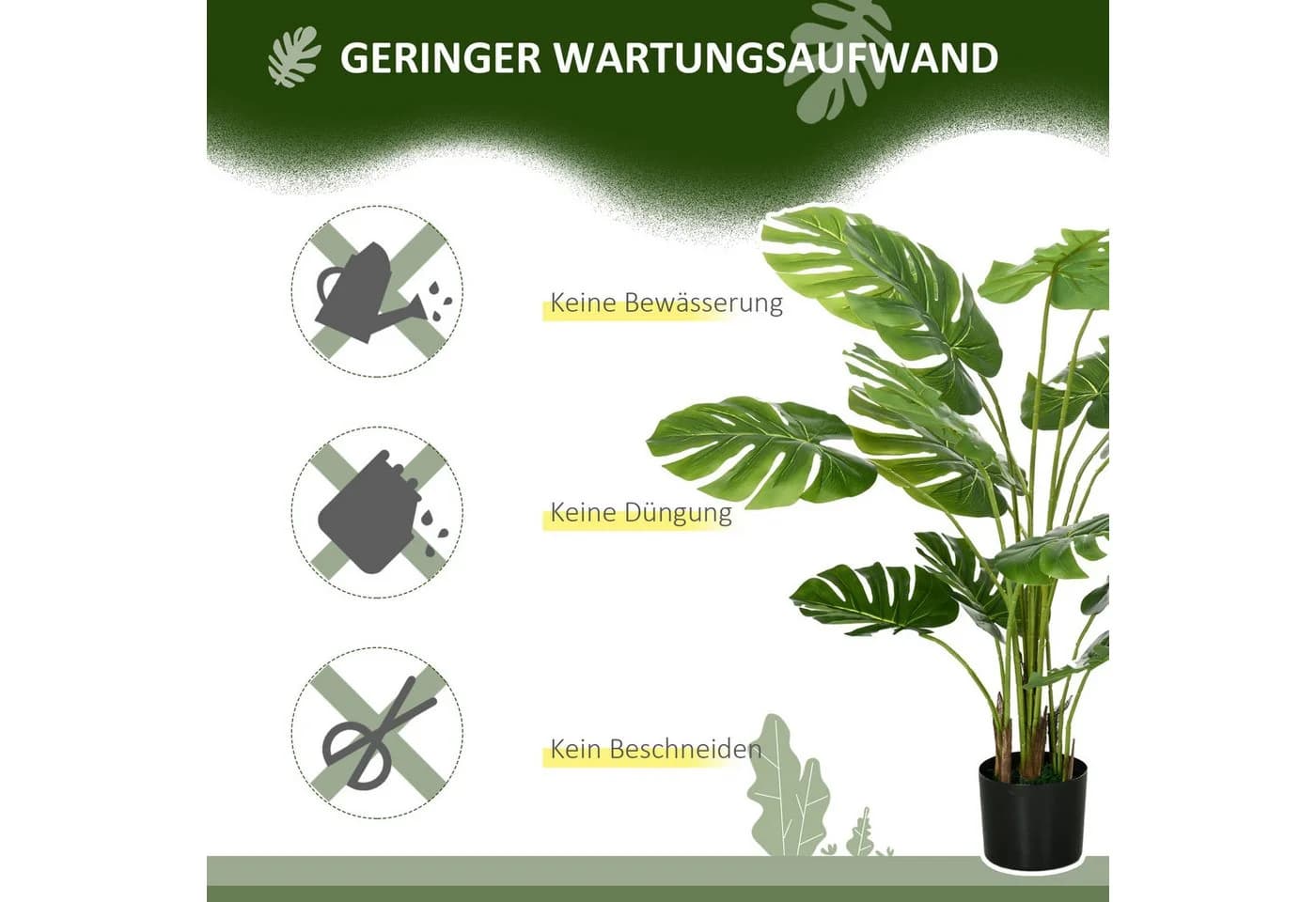furnicato Kunstpflanze Monstera Deliciosa Grün Schwarz - Bild 5