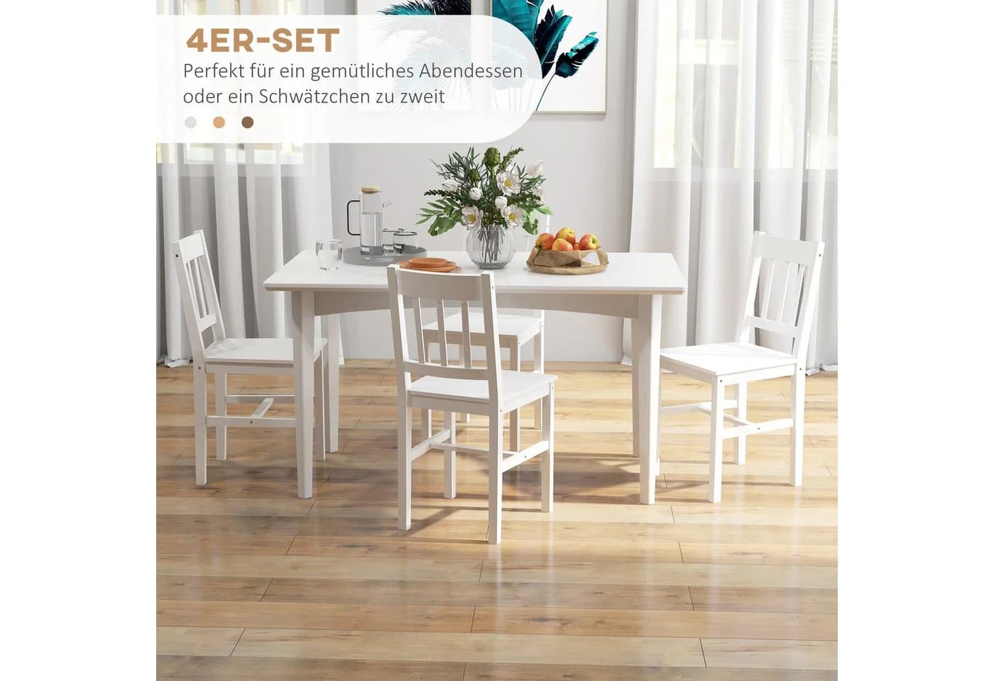 furnicato Esszimmerstuhl 4er-Set Massivholz Weiß - Bild 3