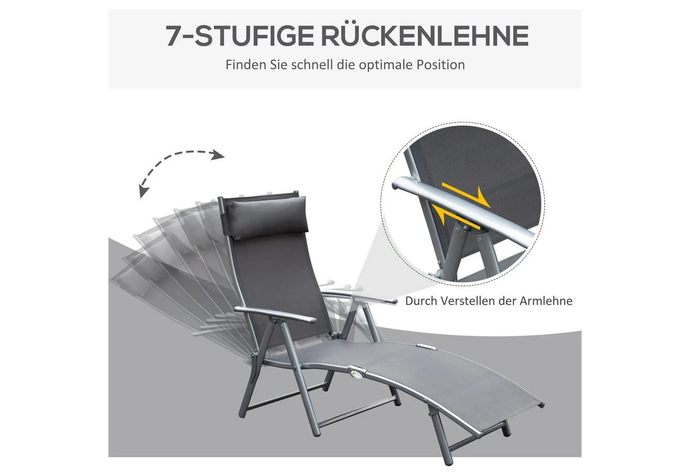 furnicato Gartenliege klappbar grau mit Kissen - Bild 3