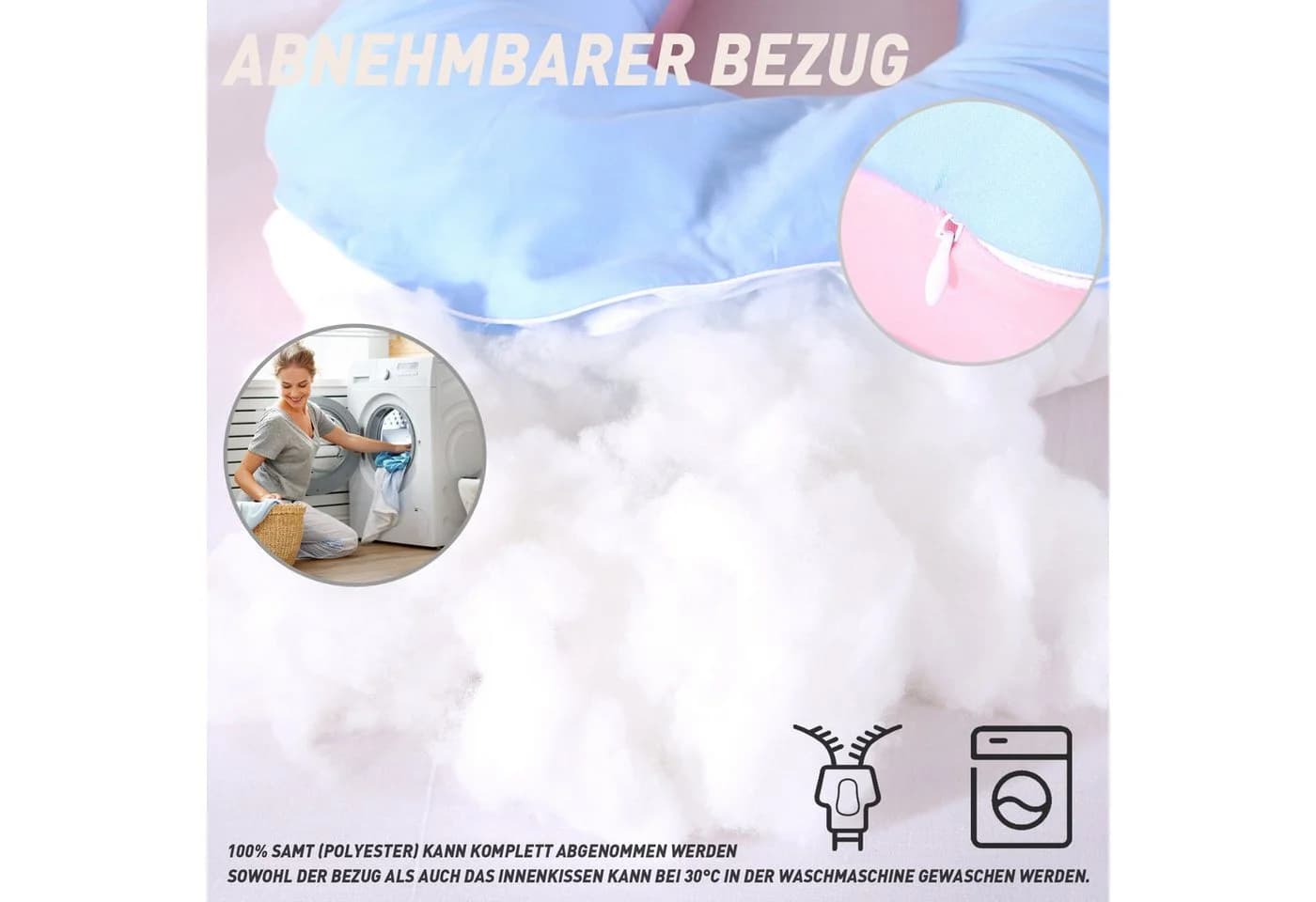 CALIYO Seitenschläferkissen U-förmig Stillkissen Hellrosa/Hellblau - Bild 3
