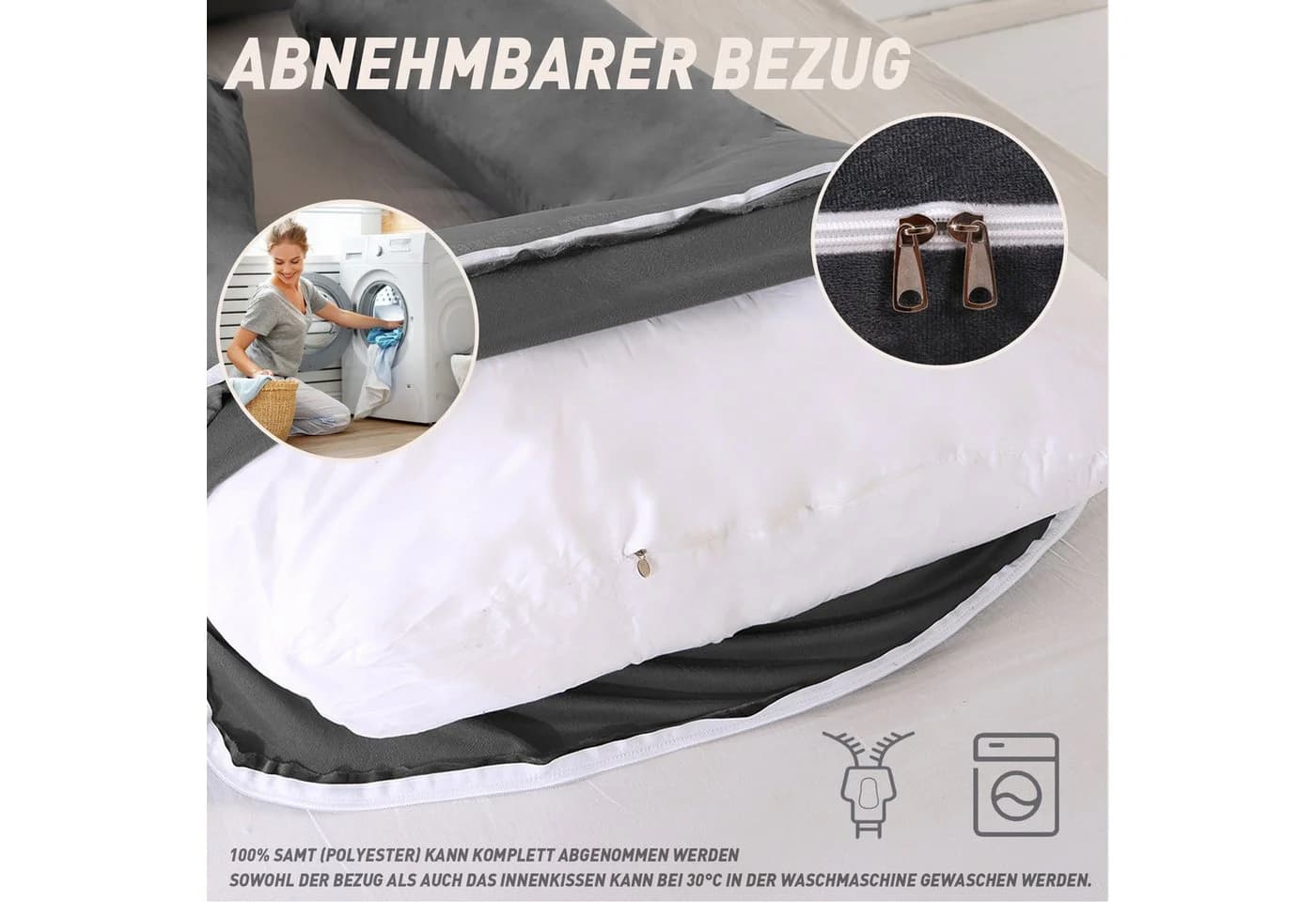 CALIYO Seitenschläferkissen Stillkissen J-förmig Grau - Bild 5