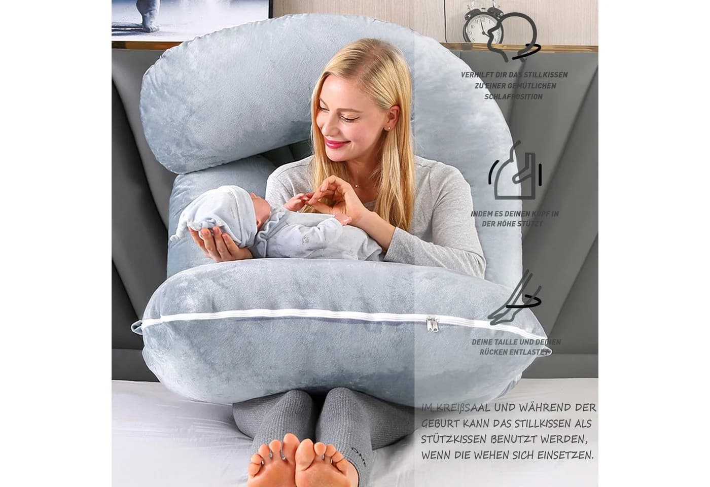 CALIYO Seitenschläferkissen Stillkissen J-förmig Grau - Bild 4