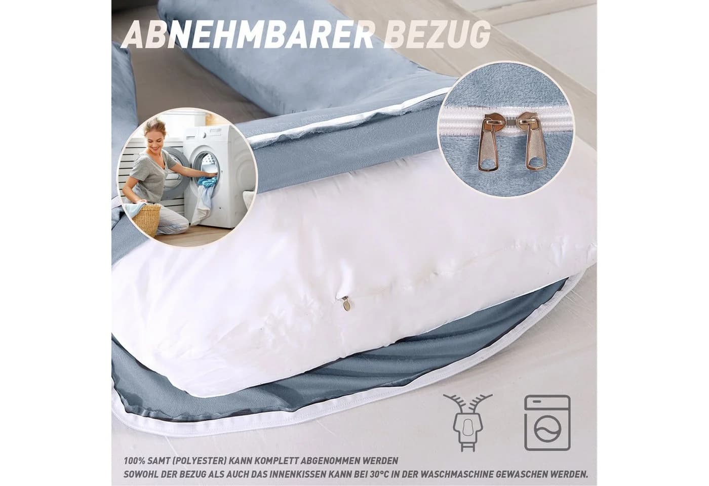 CALIYO Seitenschläferkissen Stillkissen J-förmig Grau - Bild 5