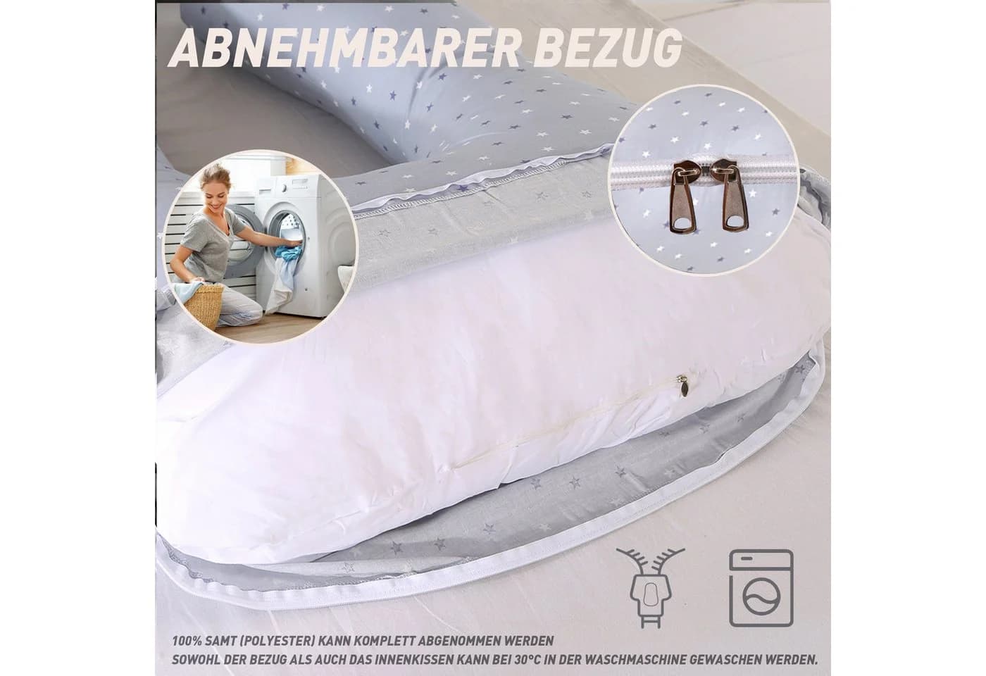 CALIYO Seitenschläferkissen Stillkissen J-förmig Grau - Bild 5