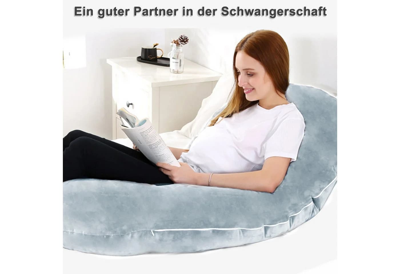CALIYO Seitenschläferkissen C-Form blau/grau mit Baumwollfüllung - Bild 3