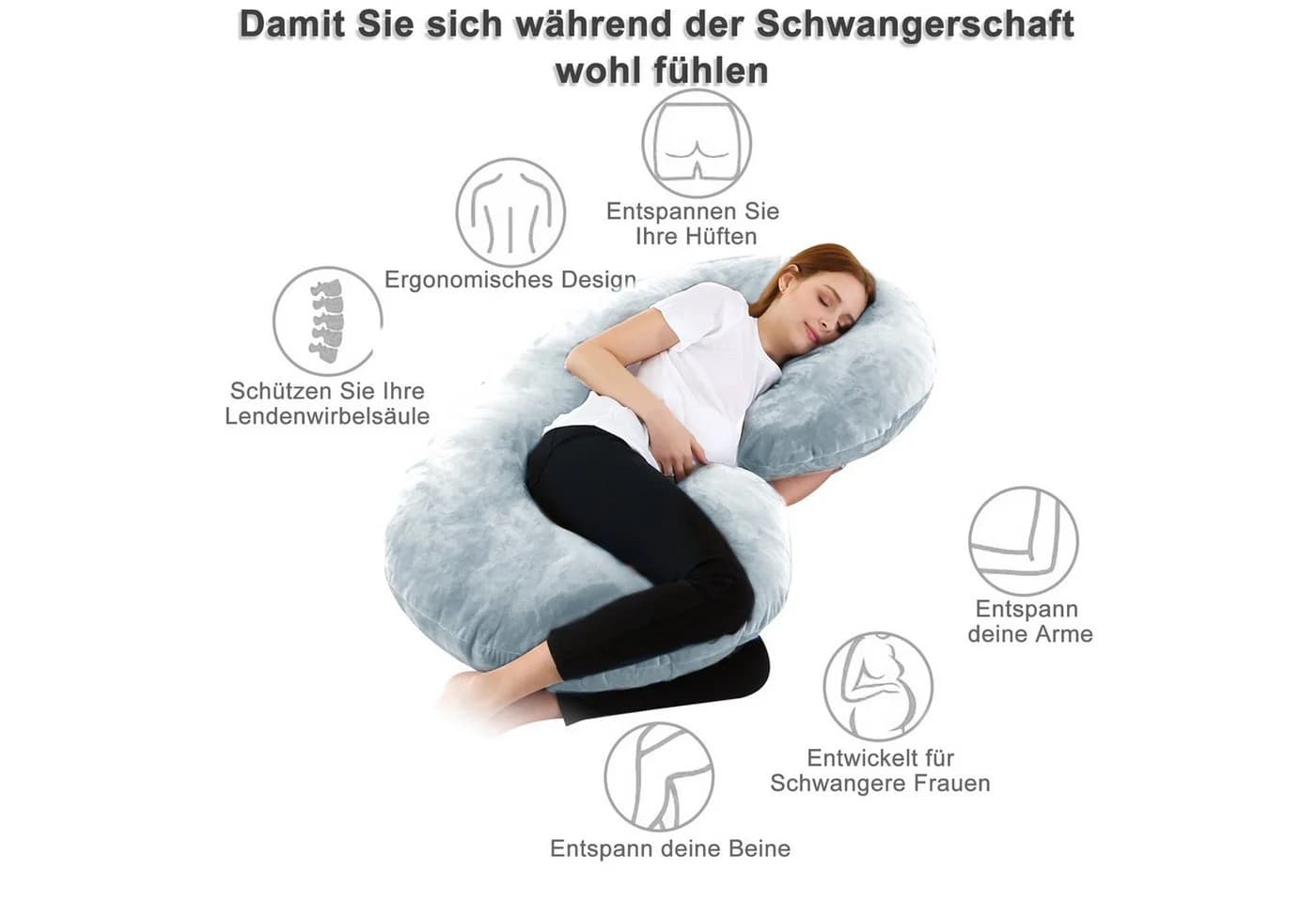 CALIYO Seitenschläferkissen C-Form blau/grau mit Baumwollfüllung - Bild 4