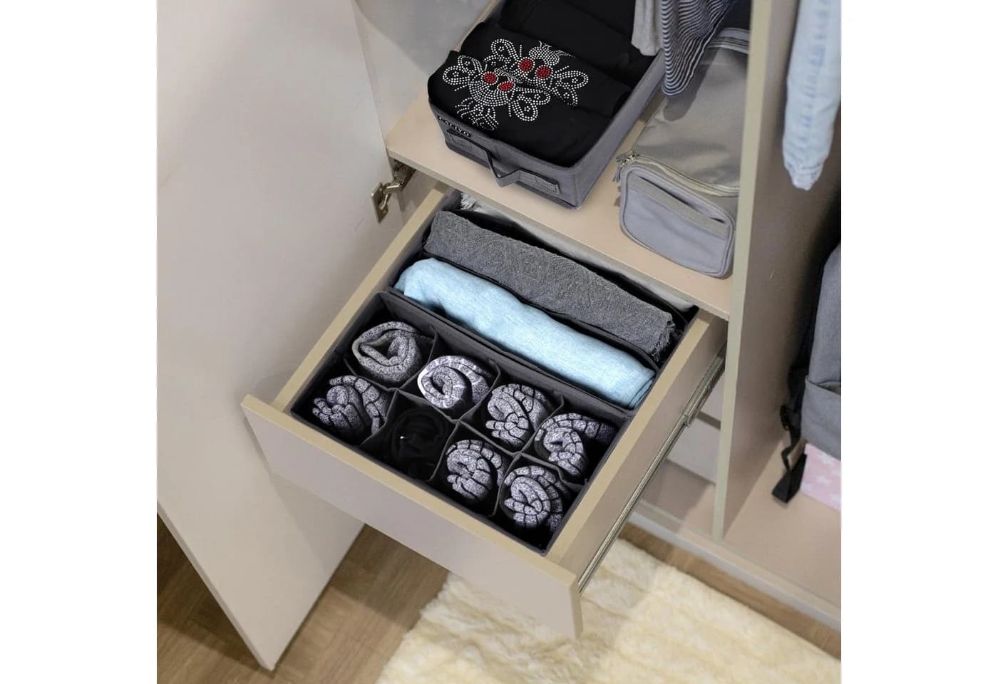 CALIYO Aufbewahrungsbox Unterwäsche-Organizer 8-Tlg. Grau Faltbar - Bild 4