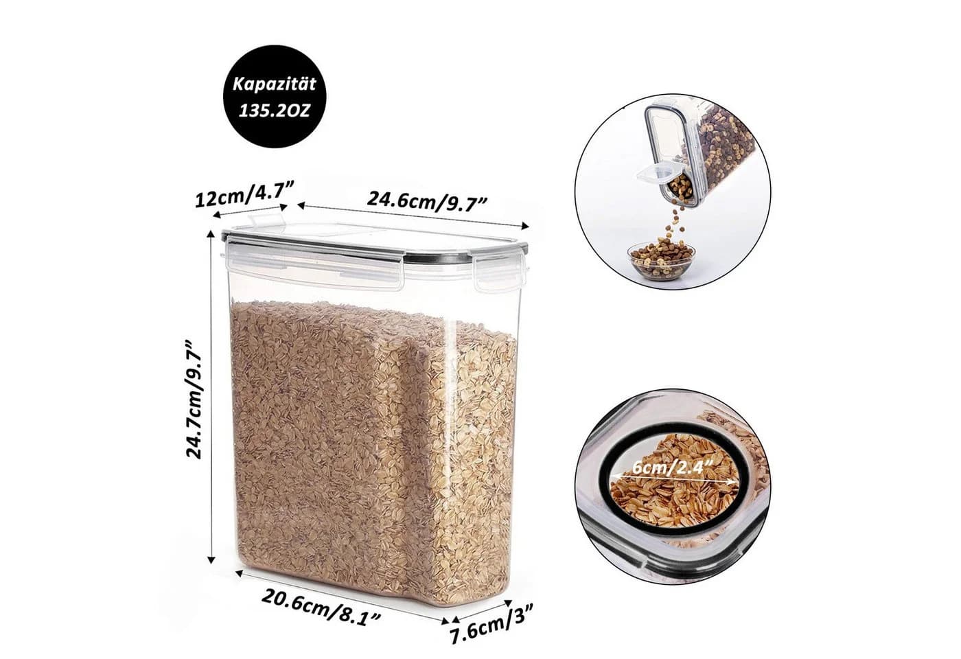 CALIYO Vorratsdosen Set 4x 1L Weiß BPA-frei Luftdicht - Bild 4