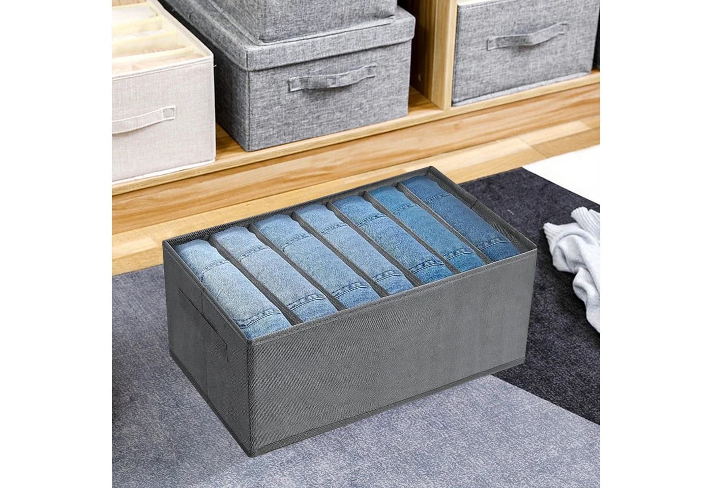 CALIYO Aufbewahrungsbox 2-Tlg. Grau 7 Fächer Kleiderschrank Organizer - Bild 3