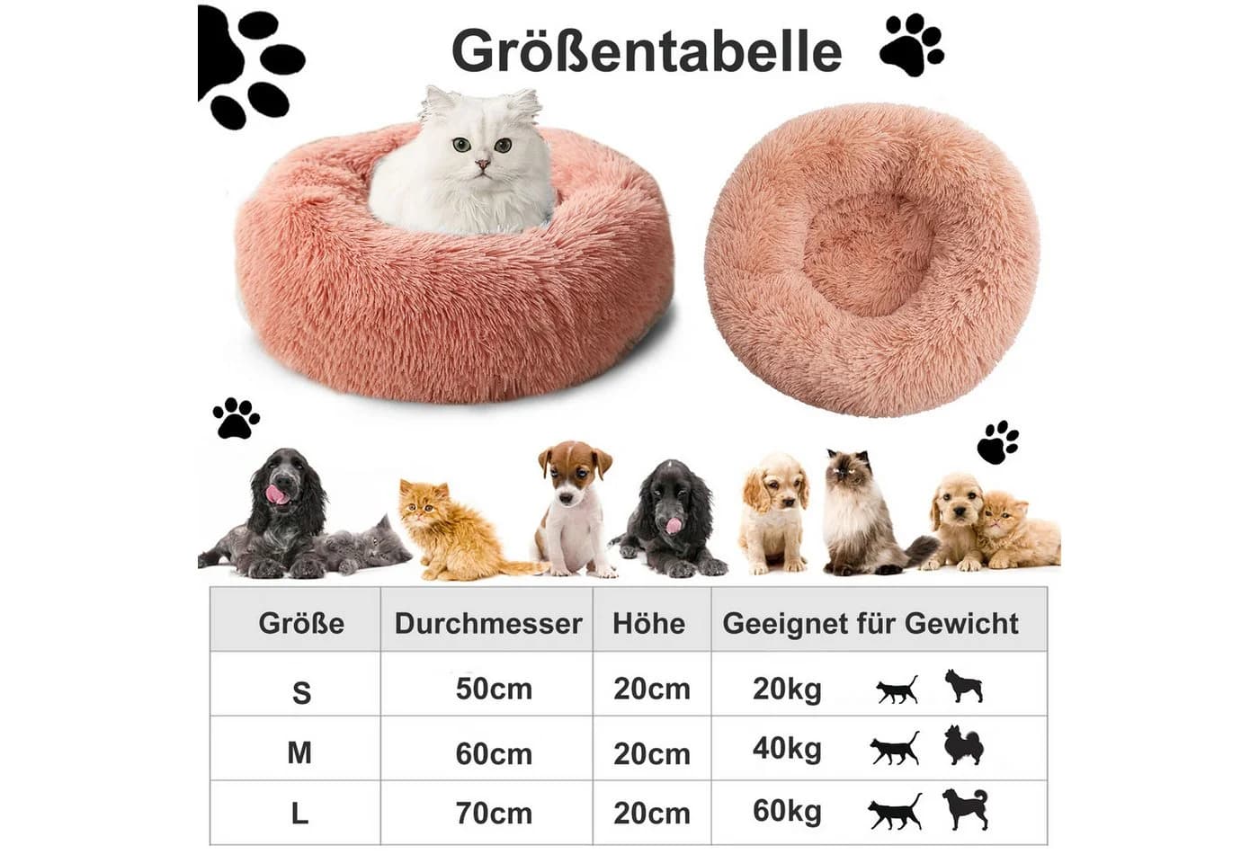 CALIYO Tierbett 60 CM Katzenbett Flauschig Hellrosa - Bild 5