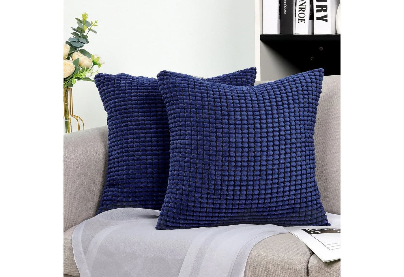 TAN.TOMI Kissenbezug Kord Uni Blau 2er Set - Bild 2