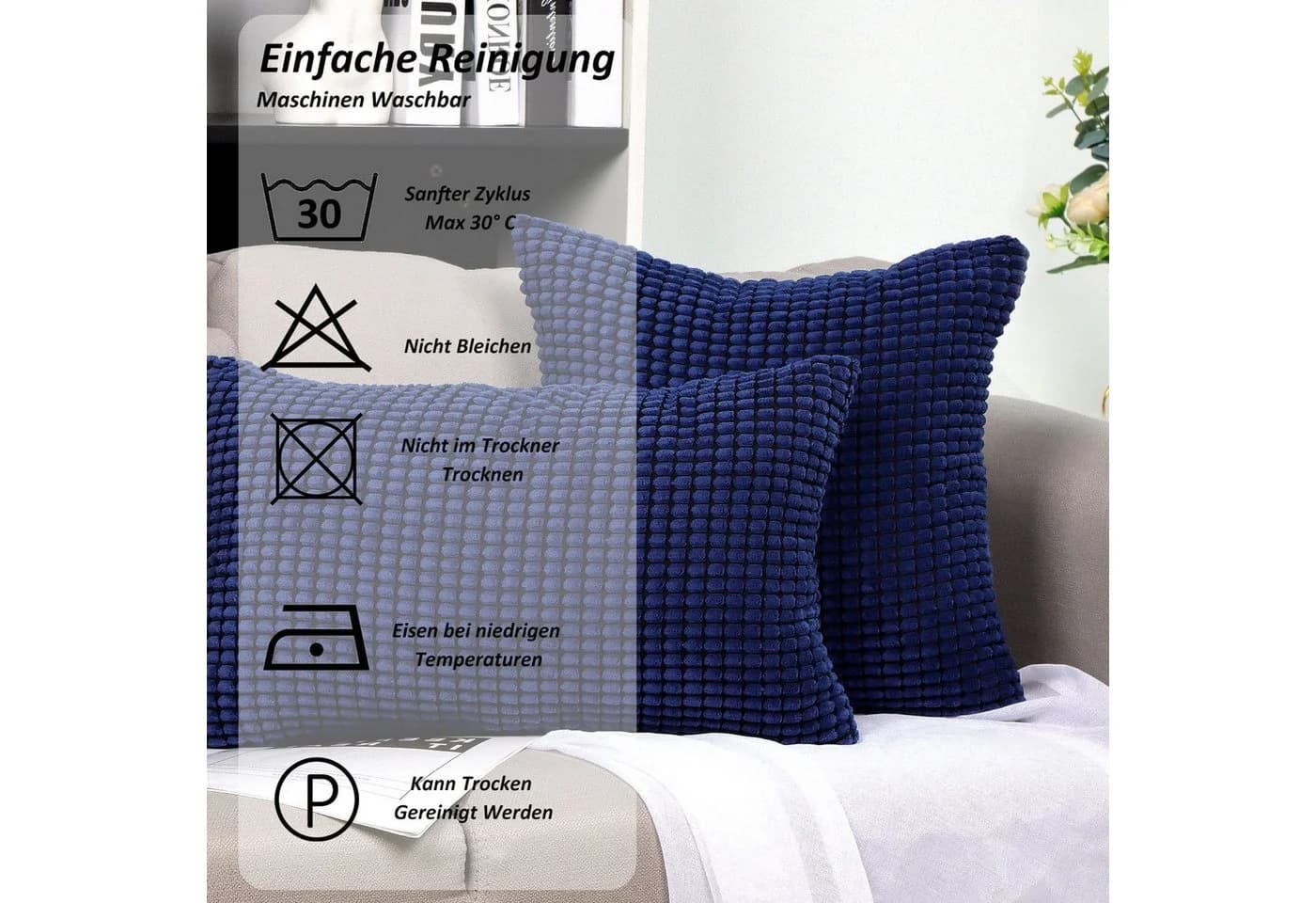 TAN.TOMI Kissenbezug Kord Uni Blau 2er Set - Bild 5