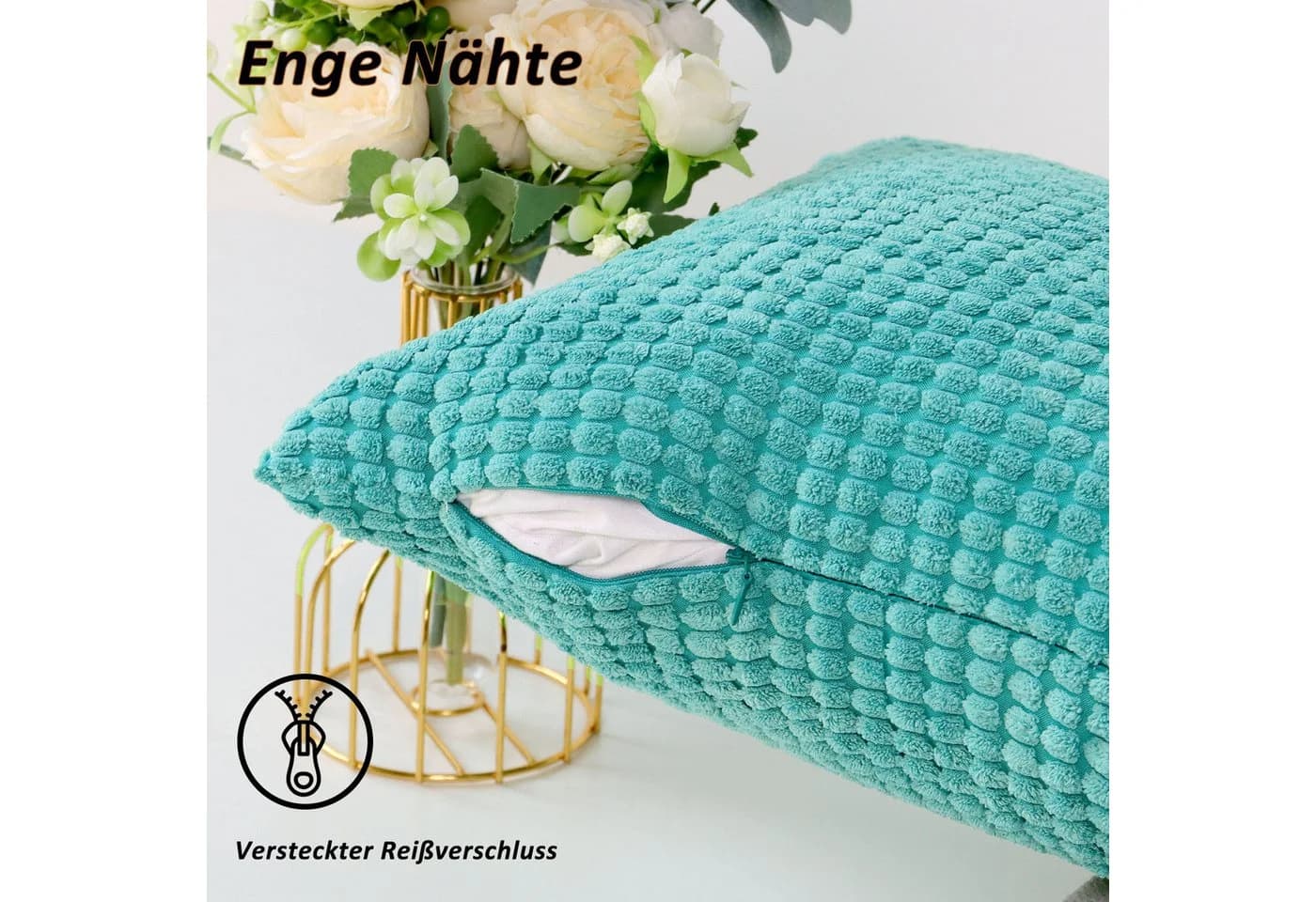 TAN.TOMI Kissenbezüge Kord Uni 2er Set Flauschig Körnig Farbverlauf