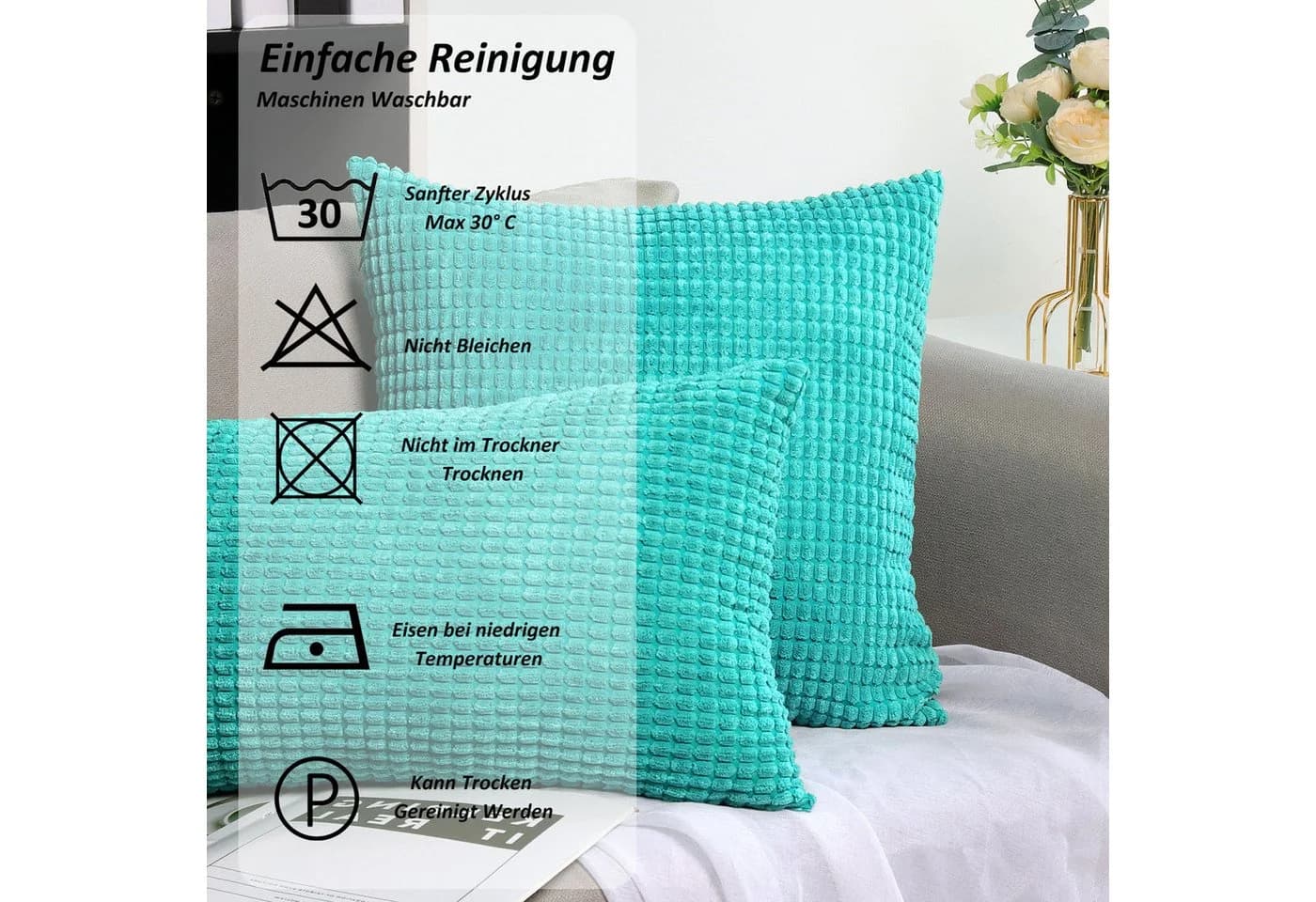 TAN.TOMI Kissenbezüge Kord Uni 2er Set Flauschig Körnig Farbverlauf - Bild 5