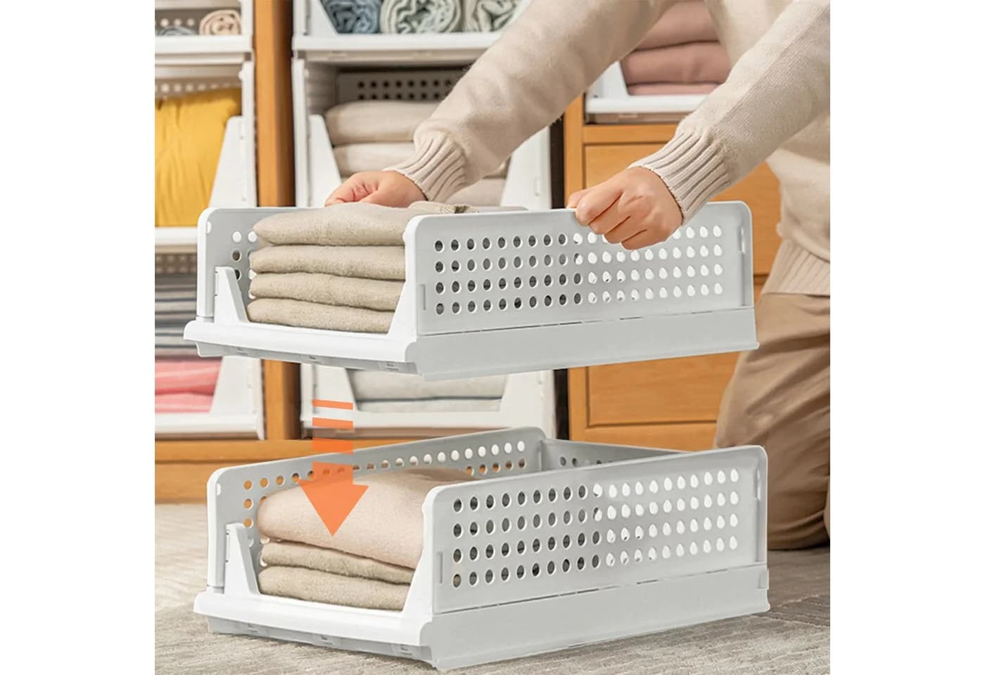 CALIYO Aufbewahrungsbox 4er Schubladenbox Stapelbare Kleiderschrank Organizer Faltbaren Regal - Bild 3