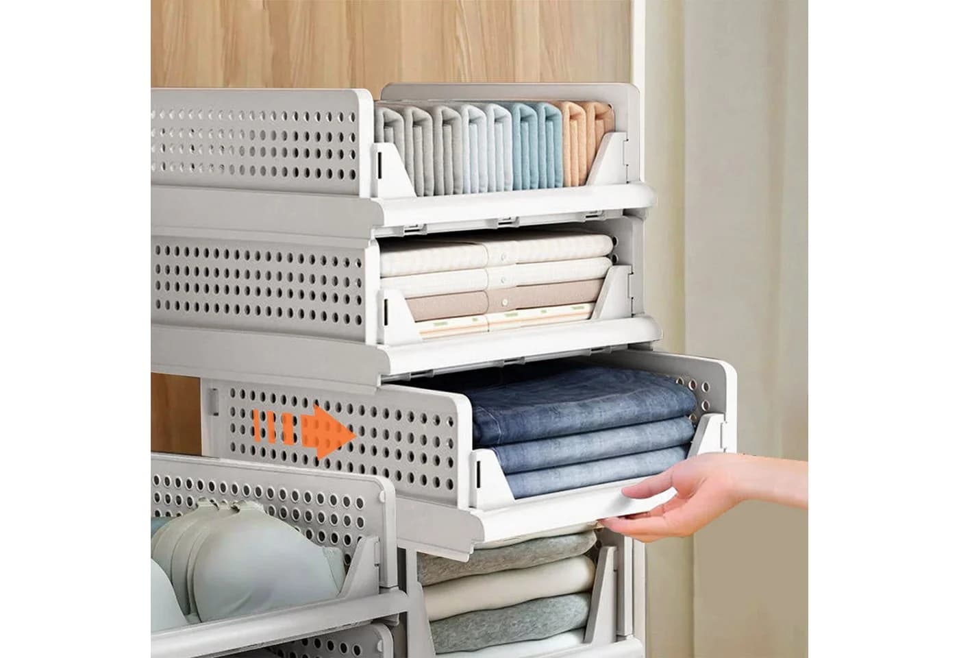 CALIYO Aufbewahrungsbox 4er Schubladenbox Stapelbare Kleiderschrank Organizer Faltbaren Regal - Bild 4