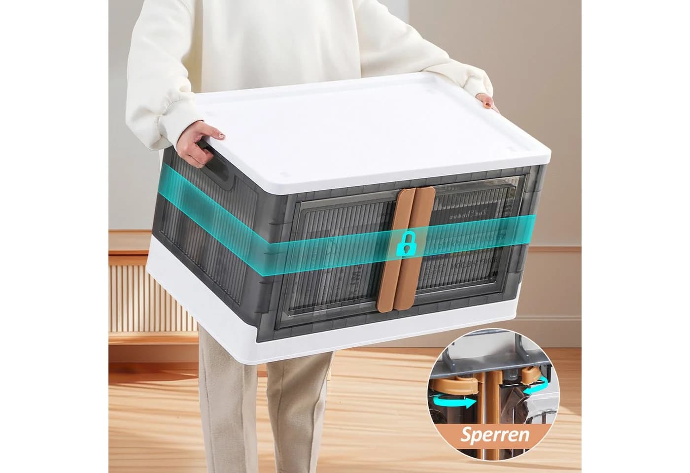 CALIYO Aufbewahrungsbox Stapelbar mit Rollen Sichtbare Türen - Bild 4