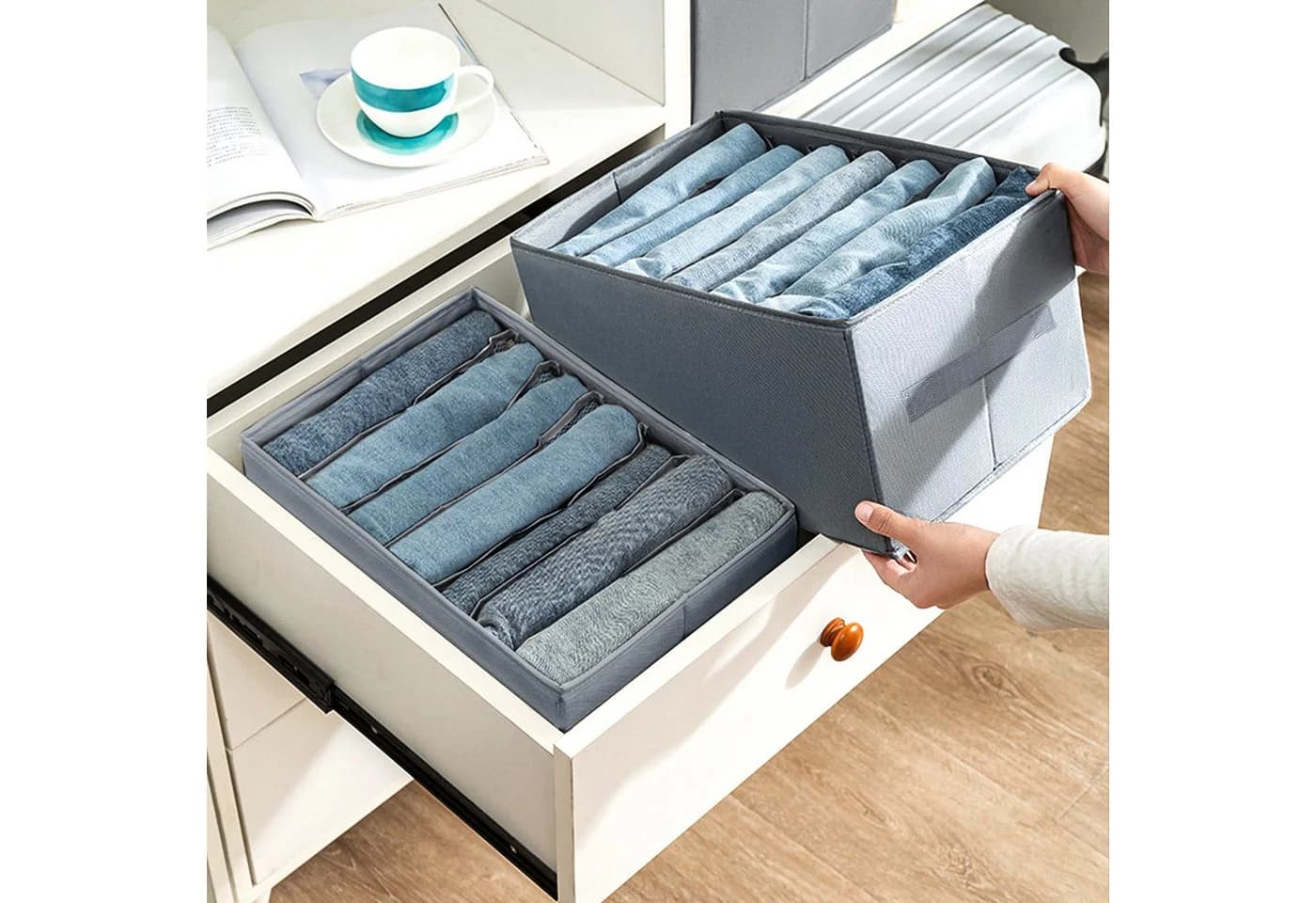 CALIYO Aufbewahrungsbox 2-Tlg. Grau Oxford-Stoff 7 Fächer