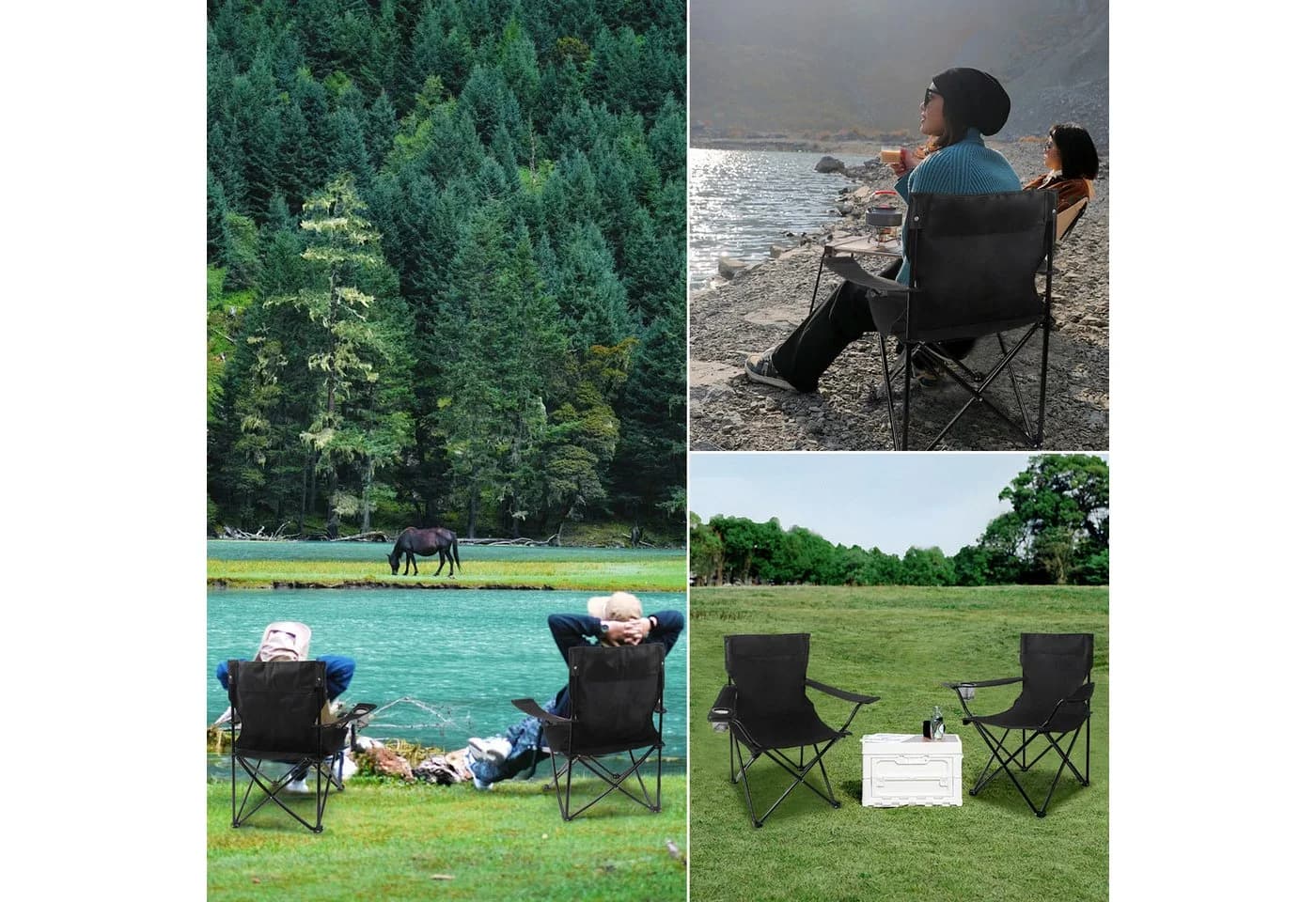 CALIYO Klappstuhl Campingstuhl Schwarz mit Getränkehalter & Tragetasche