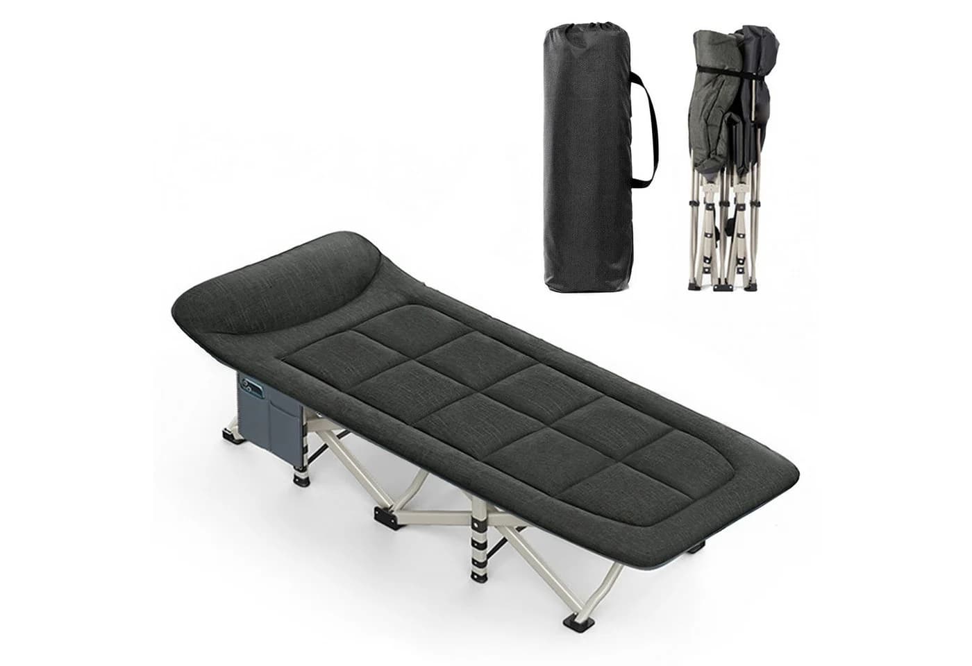 CALIYO Feldbett Campingbett klappbar mit Kissen Schwarz - Bild 2