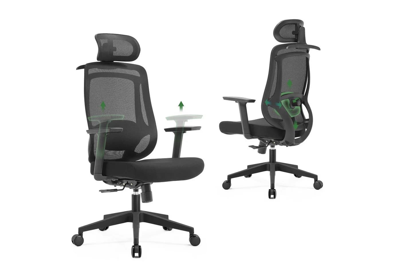 CALIYO Bürostuhl Ergonomisch Verstellbar Schwarz - Bild 2