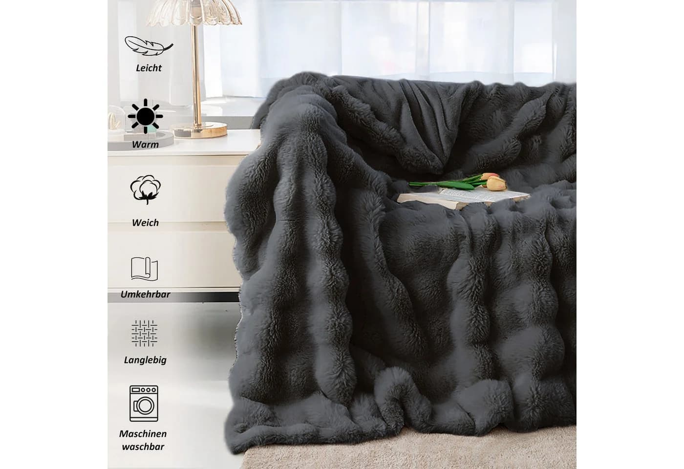 CALIYO Kuscheldecke Flauschig Warme Sofadecke Kunstfelldecke - Bild 4