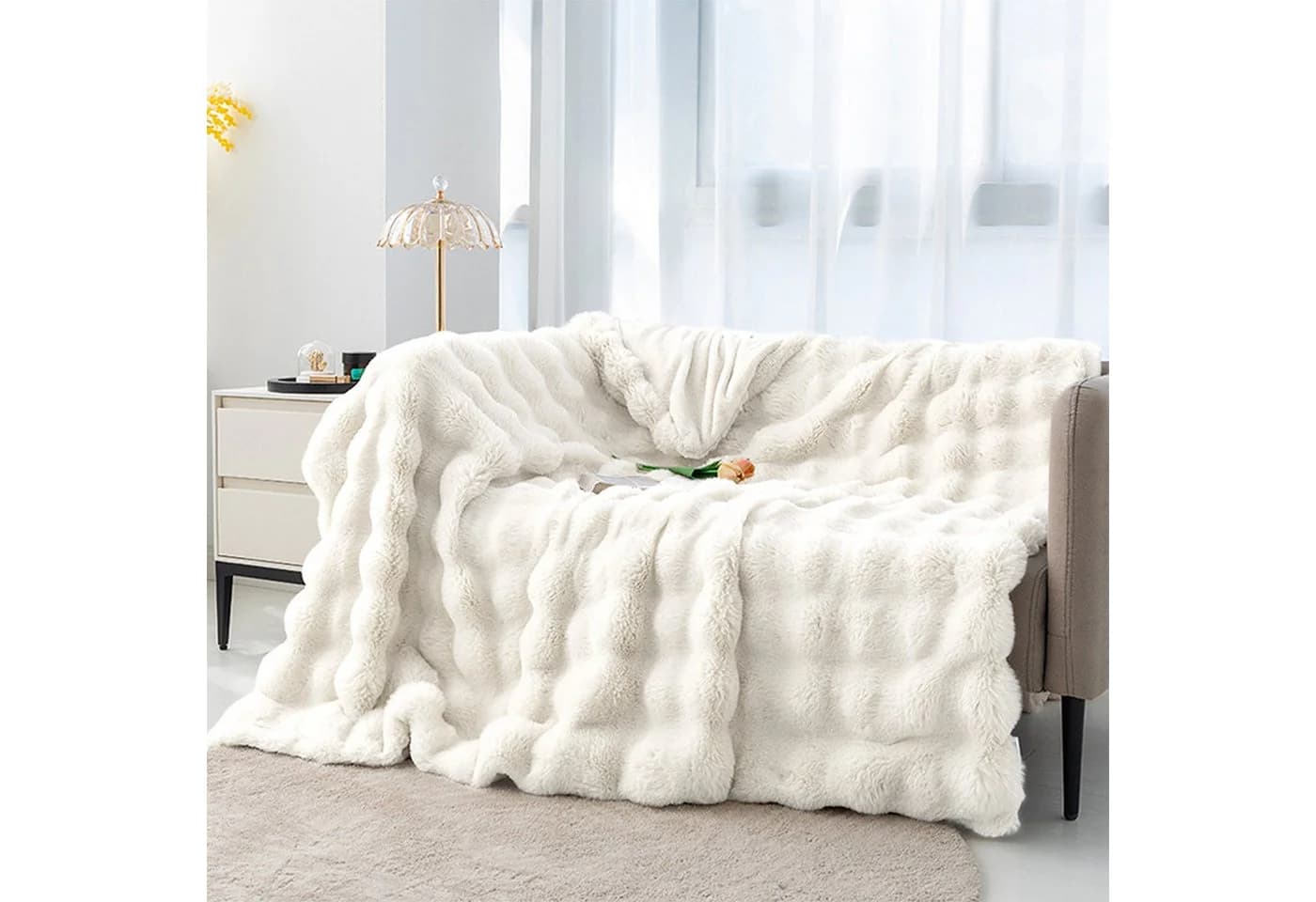 CALIYO Kuscheldecke Flauschig Warme Sofadecke Kunstfelldecke