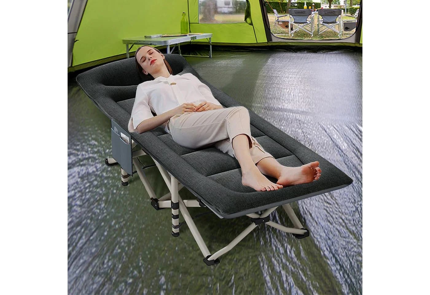 CALIYO Klappbett Campingbett Schwarz Faltbar mit Matratze - Bild 3