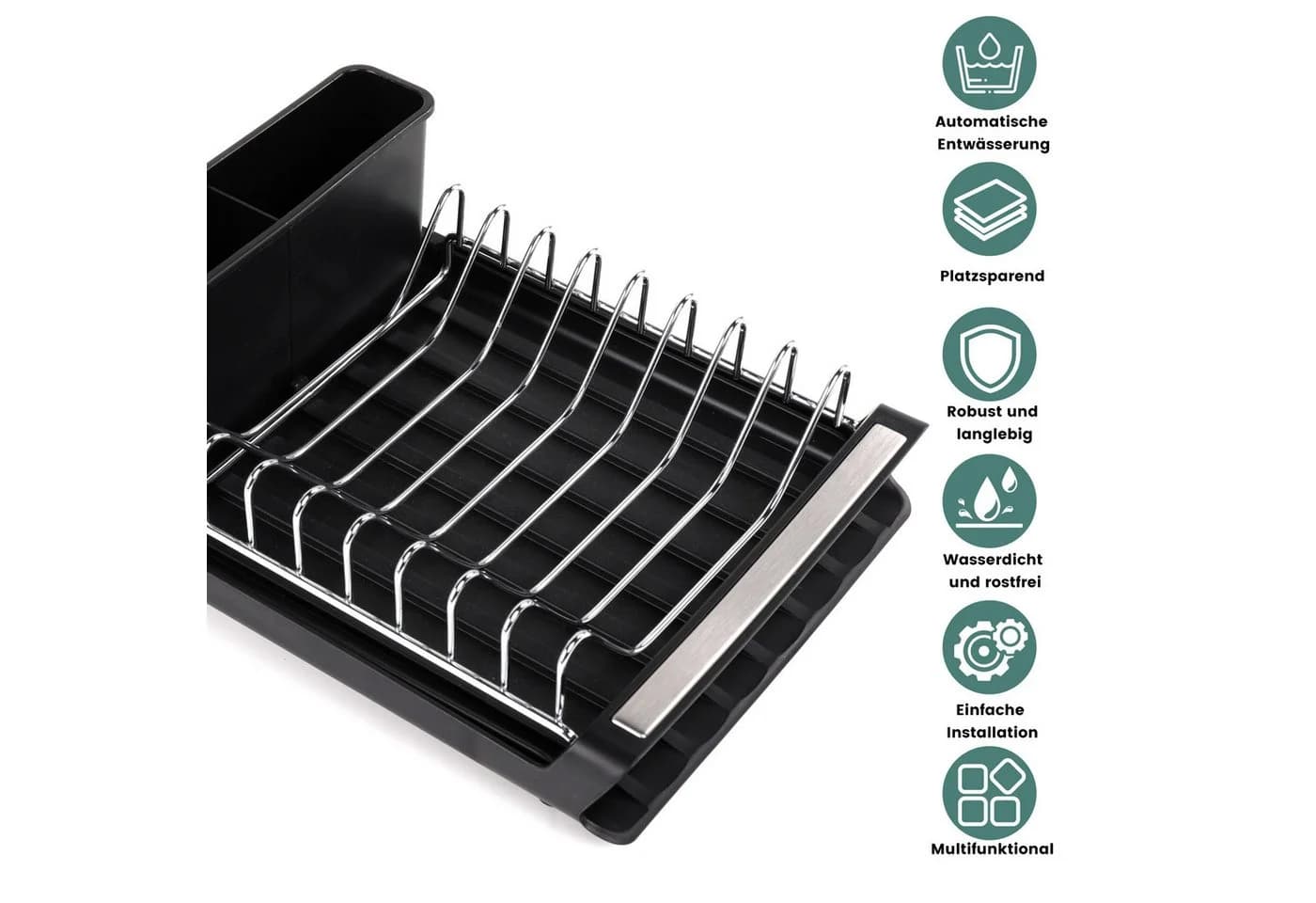 DAITORE Geschirrständer Schwarz Ausziehbar Mit Wasserableitung - Bild 4