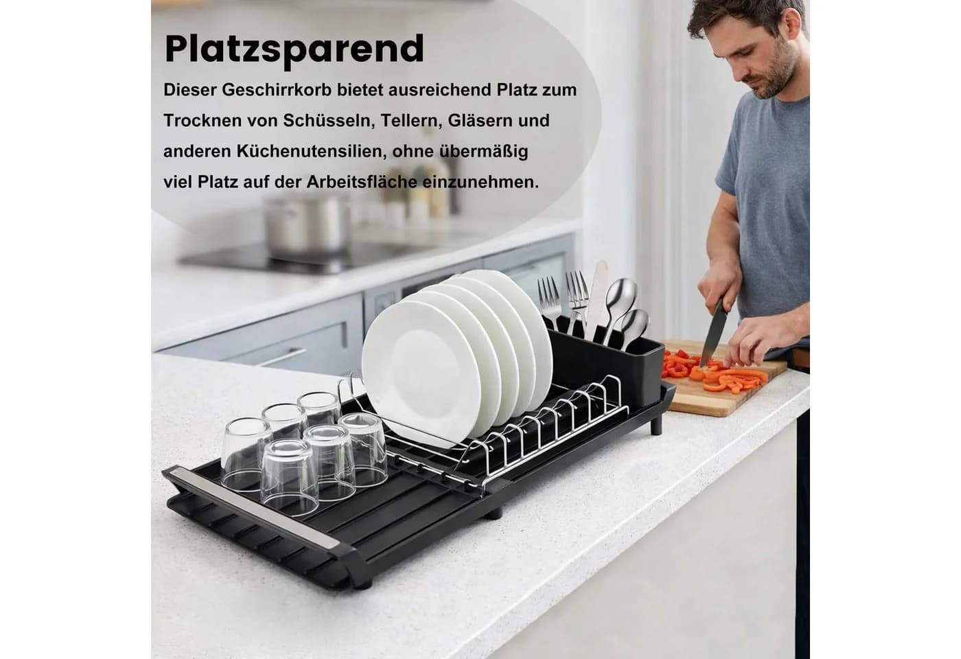 DAITORE Geschirrständer Schwarz Ausziehbar Mit Wasserableitung - Bild 5