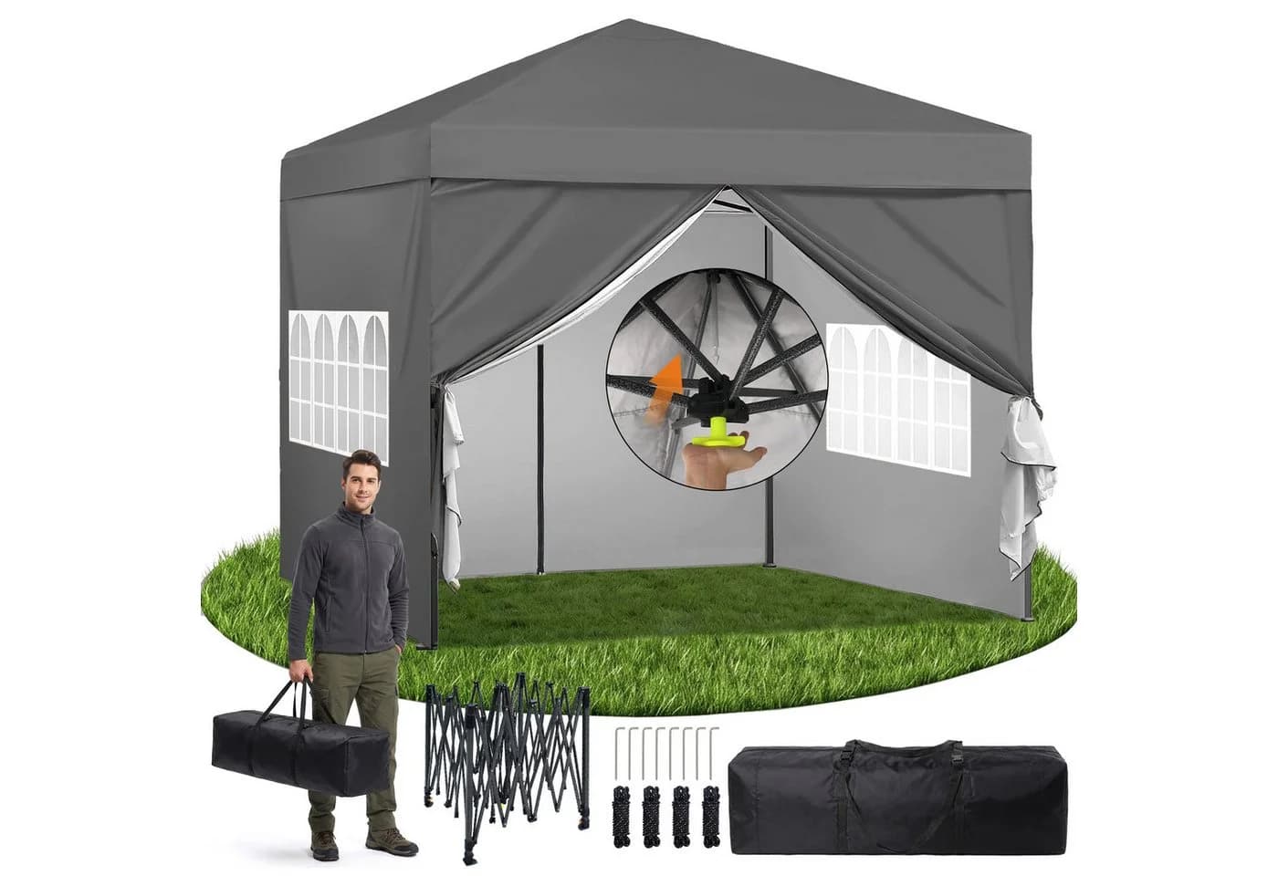 DAITORE Faltpavillon 3x3 m Grau Höhenverstellbar mit 4 Seitenteilen - Bild 2