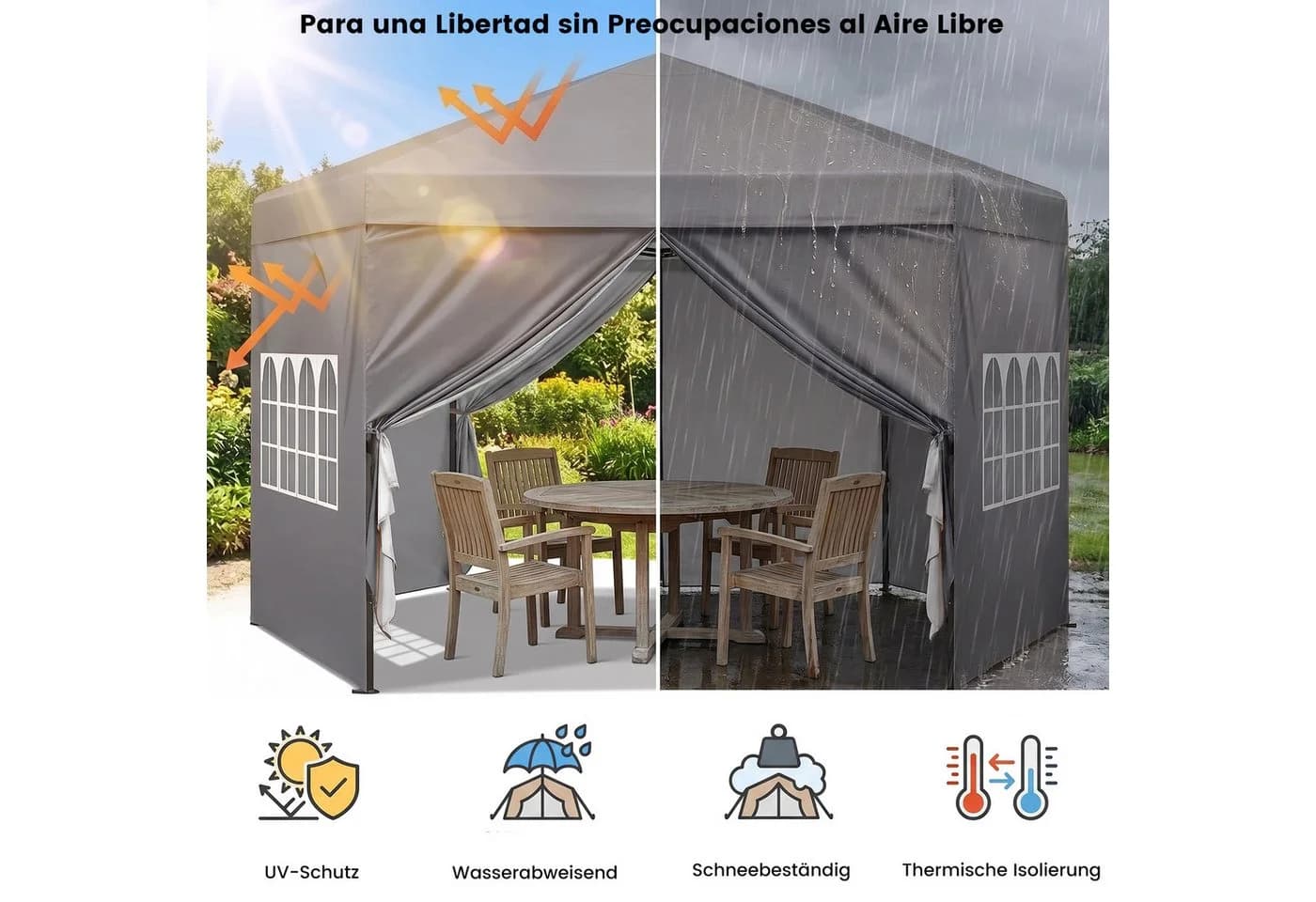 DAITORE Faltpavillon 3x3 m Grau Höhenverstellbar mit 4 Seitenteilen - Bild 3