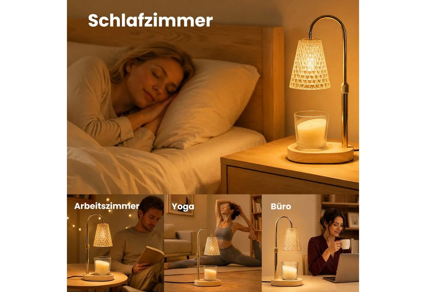 DAITORE Duftlampe Kerzenwärmer mit Timer, Dimmer & Höhenverstellung, Gold