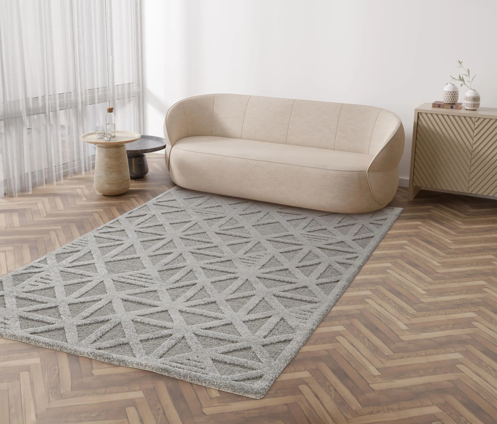 Teppich COSMO Geo Made in Belgium Grau Hoch-Tief-Effekt