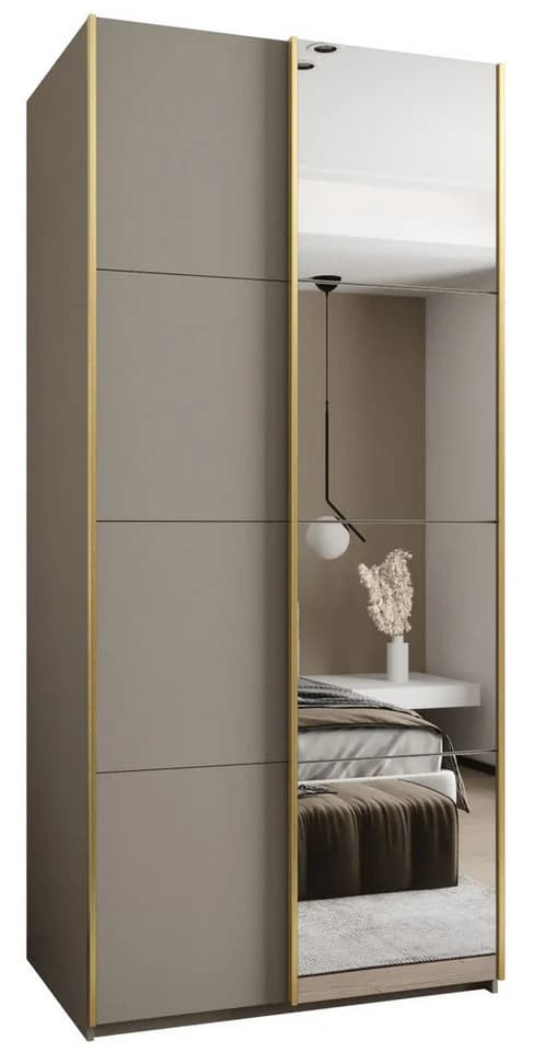 ABIKS MÖBEL Schwebetürenschrank LUX 3 hoch Beige/Gold mit Spiegel - Bild 2