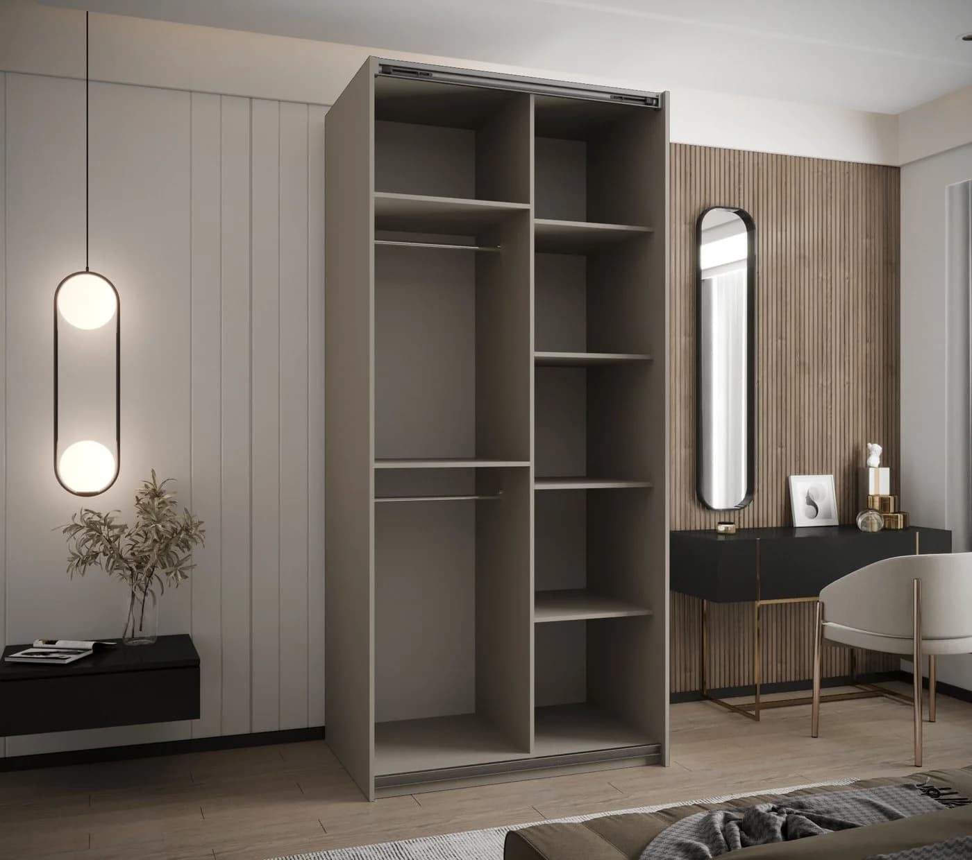 ABIKS MÖBEL Schwebetürenschrank LUX 3 hoch Beige/Gold mit Spiegel - Bild 4