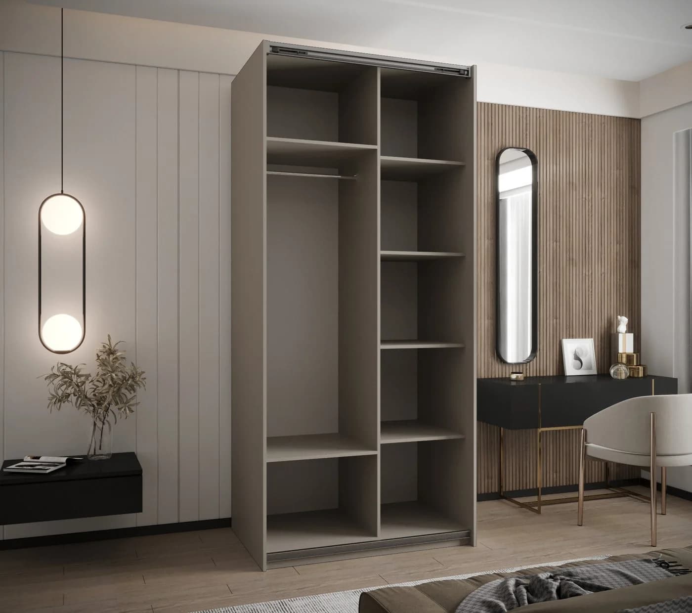 ABIKS MÖBEL Schwebetürenschrank LUX 3 hoch Beige/Gold mit Spiegel - Bild 5
