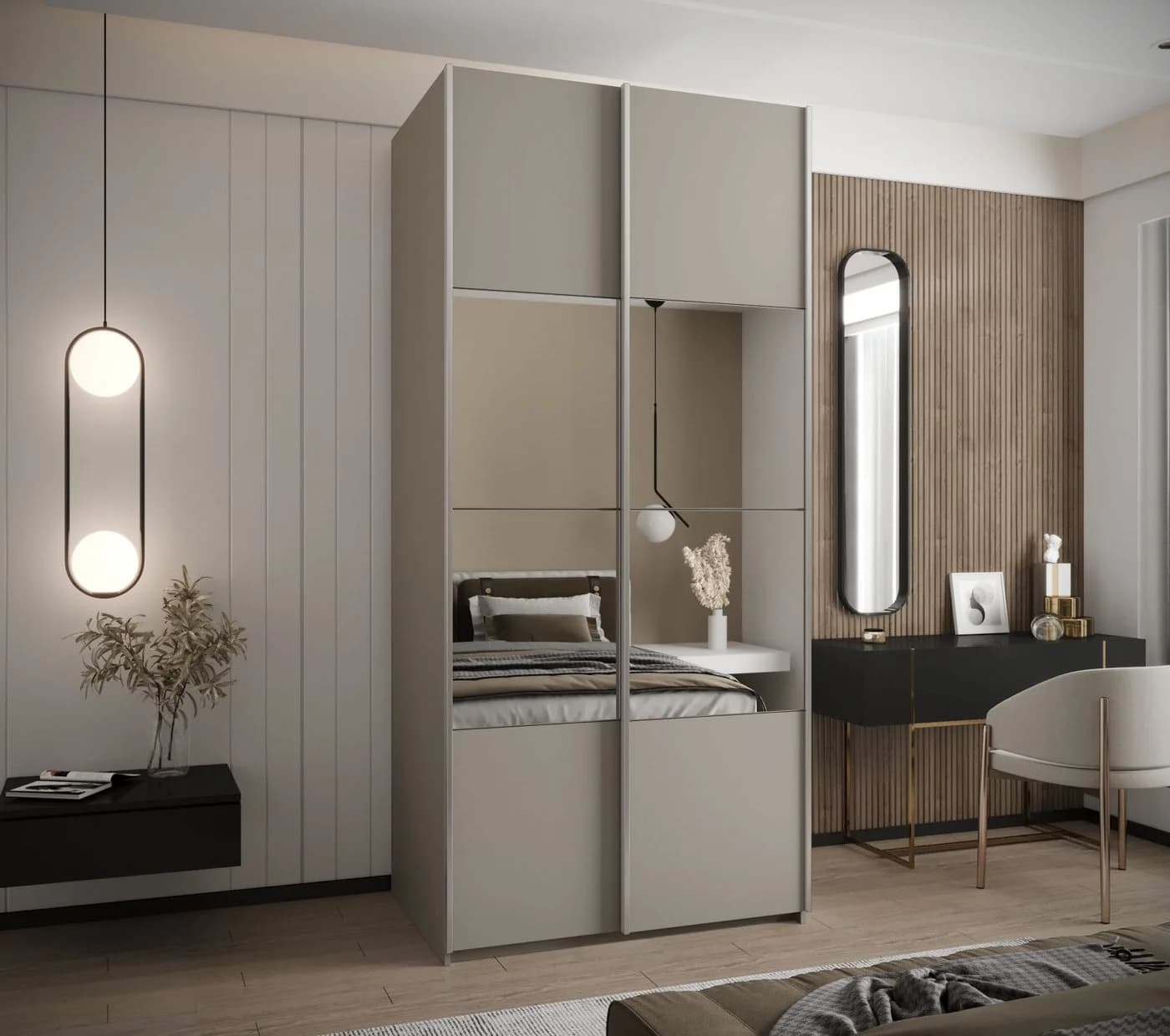 ABIKS MÖBEL Schwebetürenschrank LUX 4 silber mit Spiegel