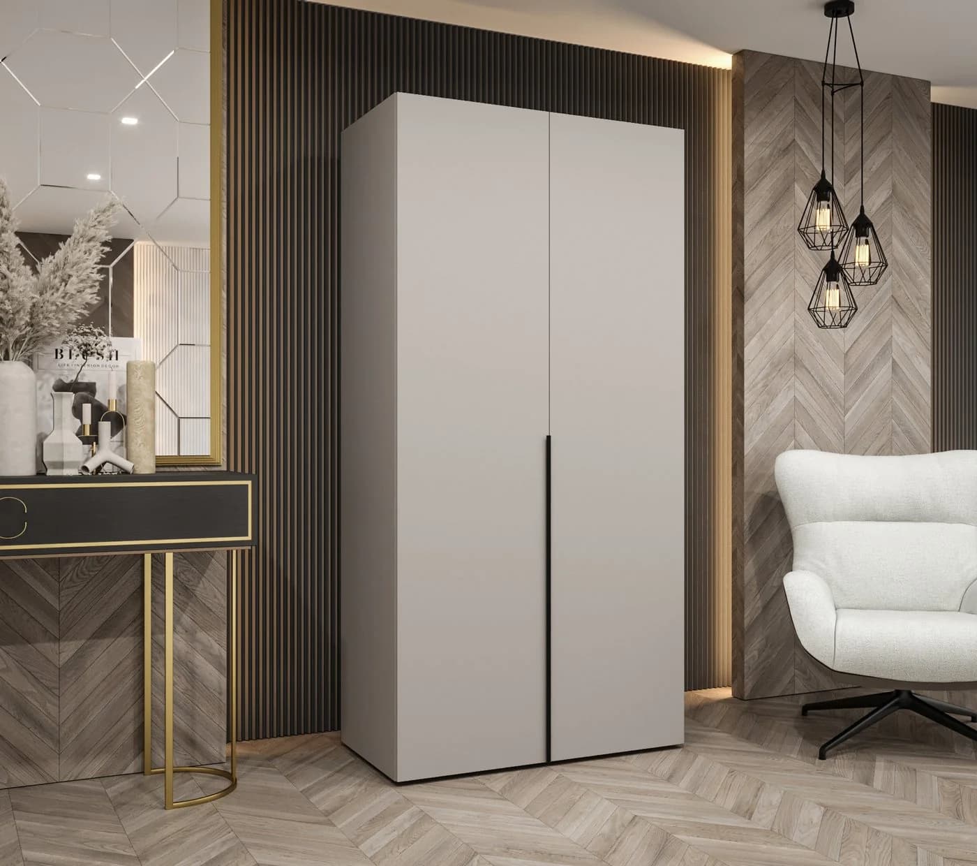 ABIKS MÖBEL Drehtürenschrank ALICANTE 1 Schwarz/Beige mit Kleiderstange - Bild 3