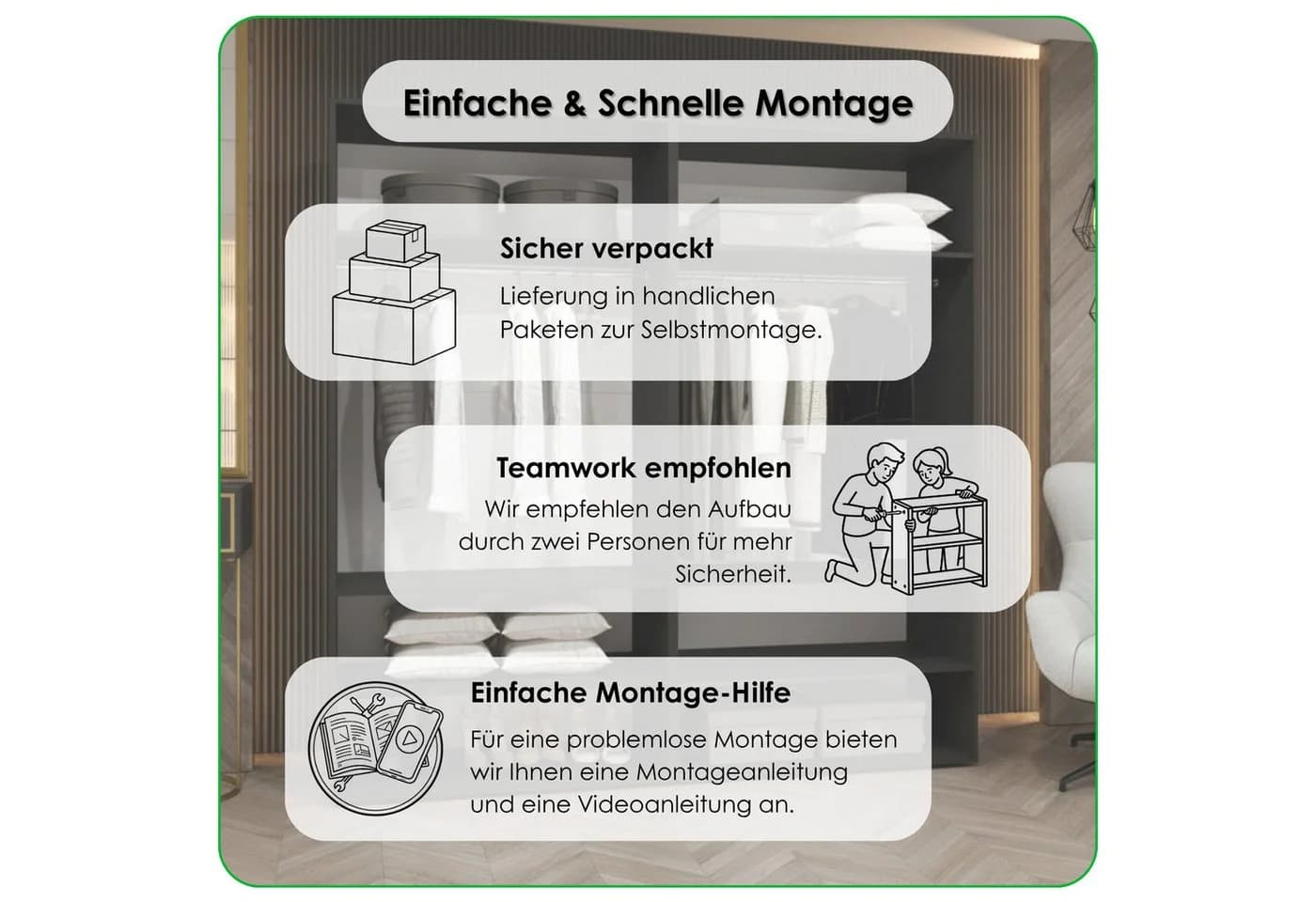 ABIKS MÖBEL Drehtürenschrank ALICANTE 1 Schwarz Matt mit Kleiderstange - Bild 5