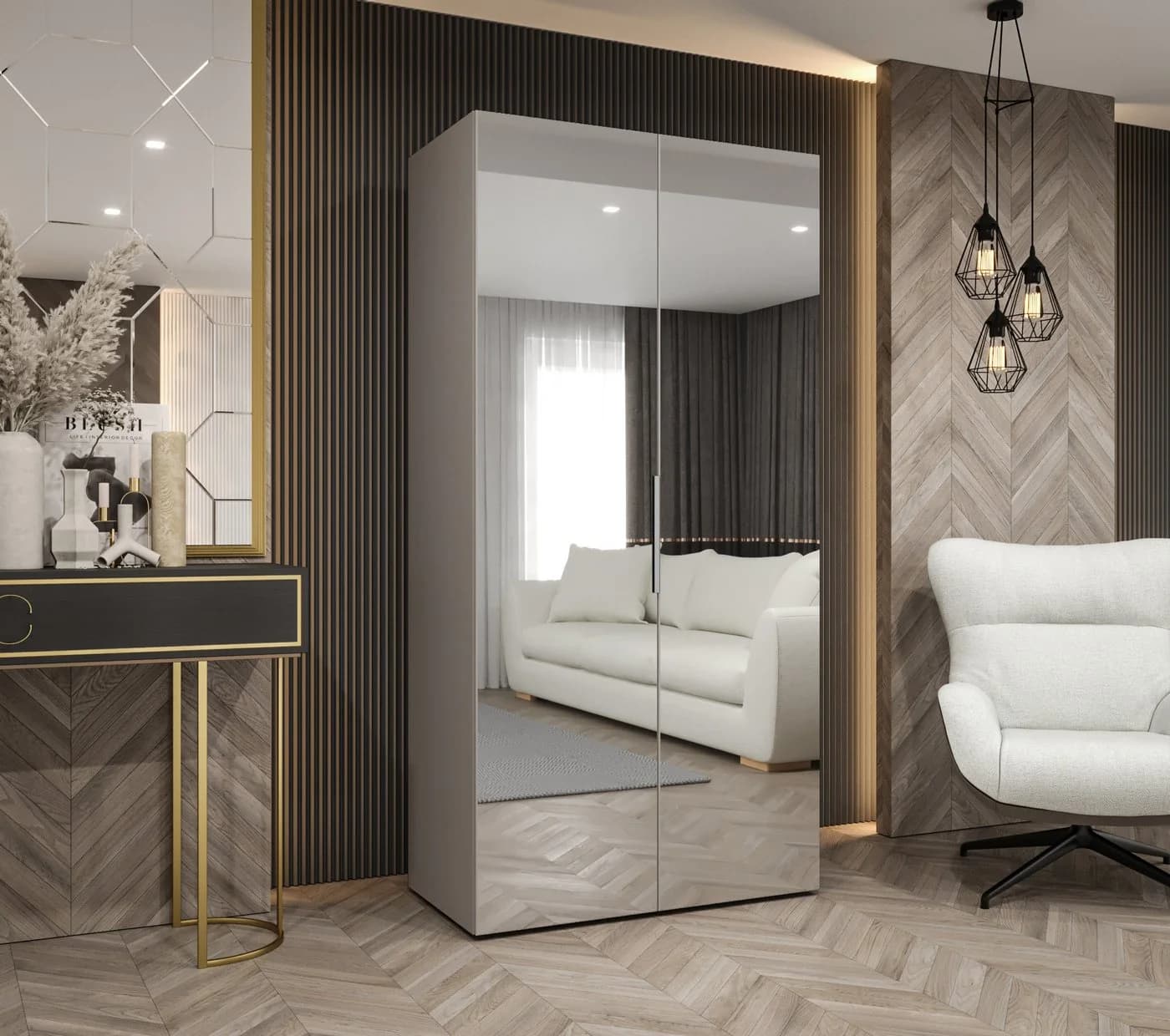 ABIKS MÖBEL Drehtürenschrank MARBELLA 3 Beige mit Kleiderstange - Bild 3